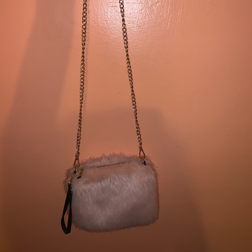 Bubble gum pink fur bag.